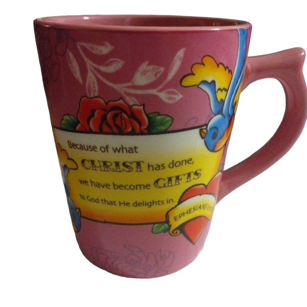 Scripture Mug Ephesians 1:11 Mauve w. Painted Roses-Banner Design Inspiration